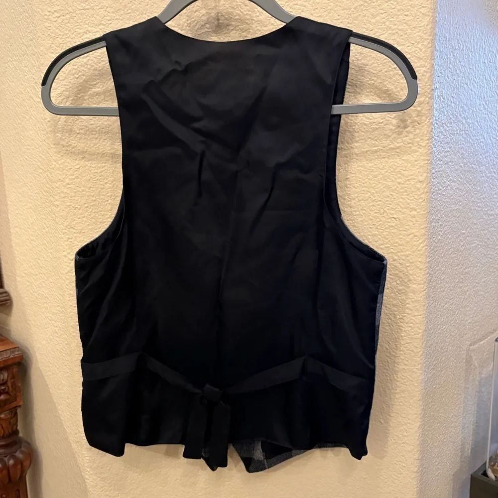 Vintage KAREN KANE Black Gray Wool Blend Silver Button Design Checkered Vest-XS